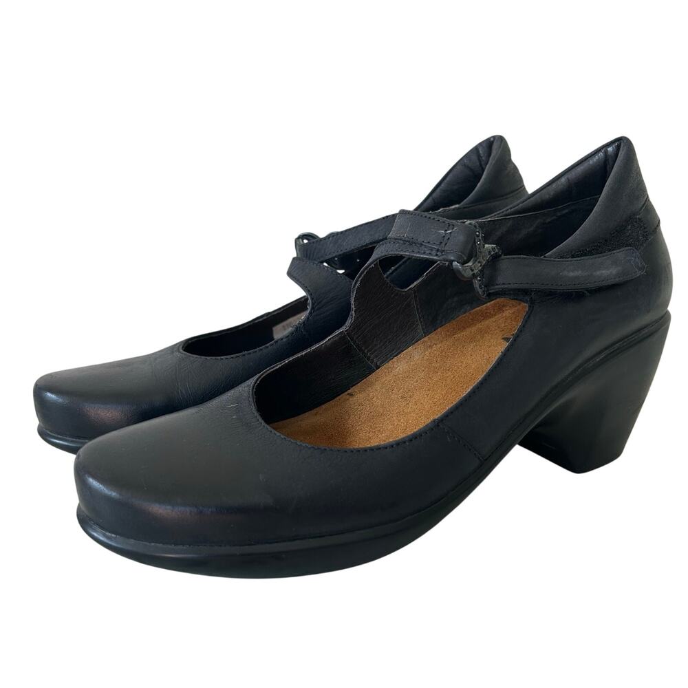 Naot Black Leather Mary Jane Heels comfort wedge platform chunky Comfort Pumps 7